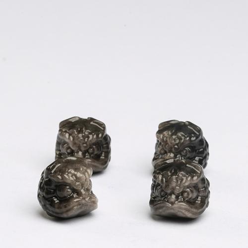 Gemstone Jewelry Karoliukai, Sidabras + Obsidian, Liūtas, gamtos & Pasidaryk pats, 14mm, Pardavė PC