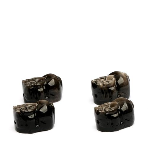 Gemstone Jewelry Karoliukai, Sidabras + Obsidian, Pasakų žvėris, gamtos & Pasidaryk pats, 17x11mm, Pardavė PC