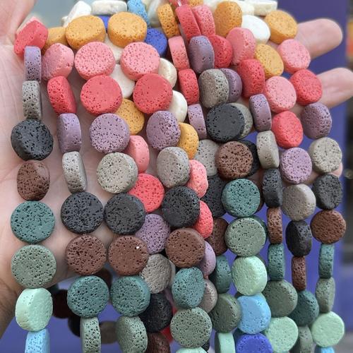 Naturliga Lava Pärlor, Flat Round, polerad, DIY, flerfärgad, 13.60x5mm, Ca 28PC/Strand, Säljs av Strand
