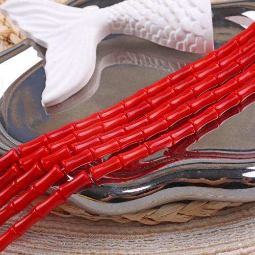 Syntetické korál korálky, Syntetický Coral, DIY, červený, 6x12mm, Prodáno za 38 cm Strand