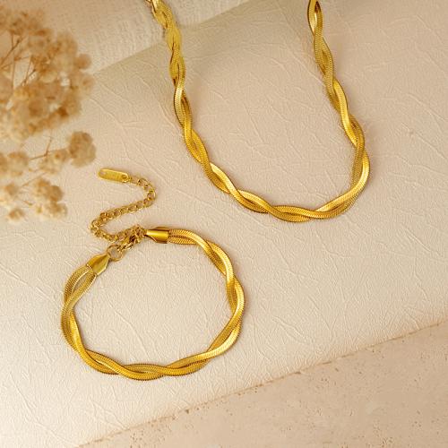 Stainless Steel smycken Ställer, armband & halsband, 304 rostfritt stål, guldfärg pläterade, mode smycken, gyllene, Säljs av PC