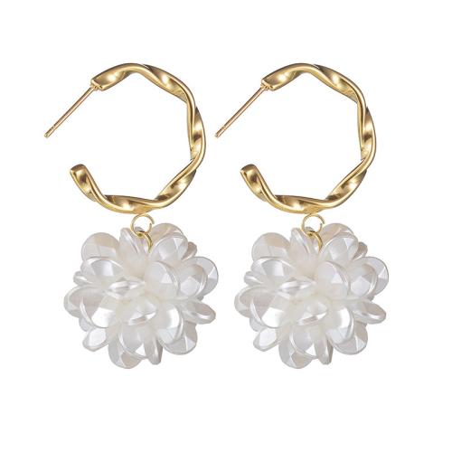 Boucle d'oreille goutte inox, Acier inoxydable 304, avec plastique ABS, fleur, Placage, bijoux de mode & pour femme, doré, Vendu par paire