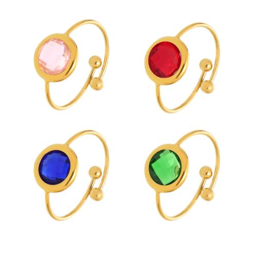 Crystal sormen sormus, 304 Stainless Steel, kanssa Kristalli, Pyöreä, päällystetty, muoti korut & naiselle, kultainen, Myymät PC