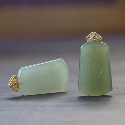 Jade Hängen, Hetian Jade, med 925 sterling silver, DIY & olika stilar för val, 17x31mm, Säljs av PC