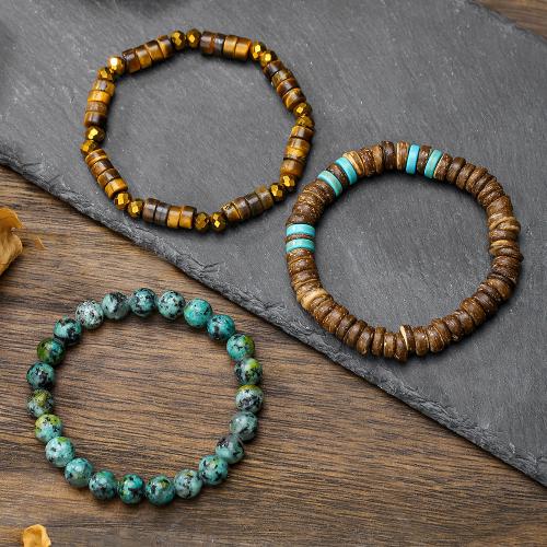 Módní Turquoise Náramky, Dřevo, s tyrkysový & Mosaz, módní šperky & vícevrstvá, více barev na výběr, nikl, olovo a kadmium zdarma, Prodáno By nastavit