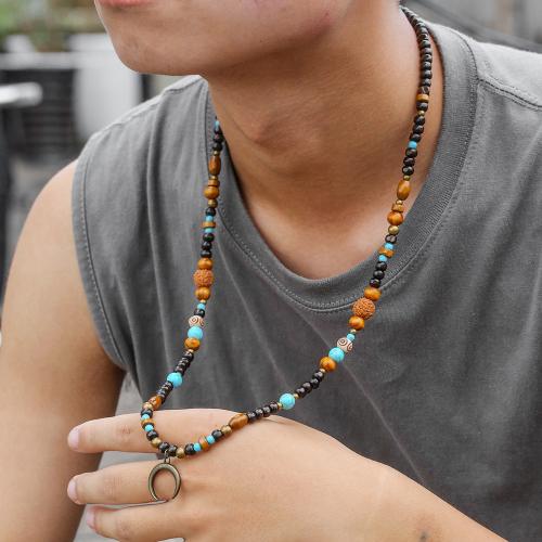 Tröja kedja halsband, Tiger Eye, med Trä & Zink Alloy, guldfärg pläterade, mode smycken, fler färger för val, Säljs av PC