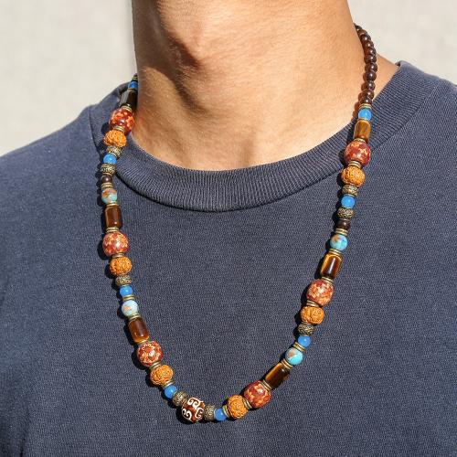 Tröja kedja halsband, Tiger Eye, med Trä, guldfärg pläterade, mode smycken, fler färger för val, Säljs av PC