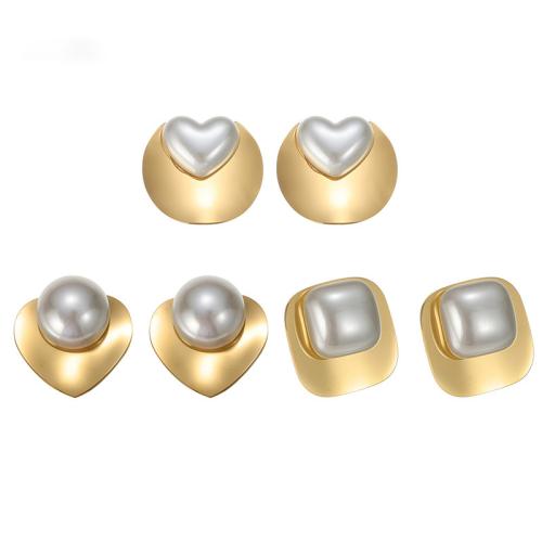 Nerezová ocel náušnice, 304 Stainless Steel, s Plastové Pearl, módní šperky & různé styly pro výběr & pro ženy, více barev na výběr, Prodáno By Pair