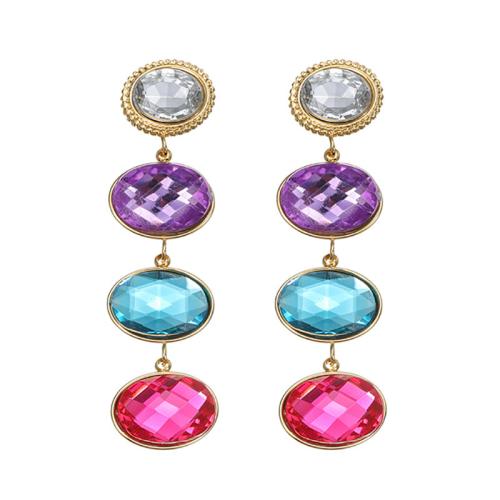 Boucle d'oreille goutte inox, Acier inoxydable 304, avec zircon cubique, Placage de couleur d'or, bijoux de mode & pour femme, multicolore, Vendu par paire