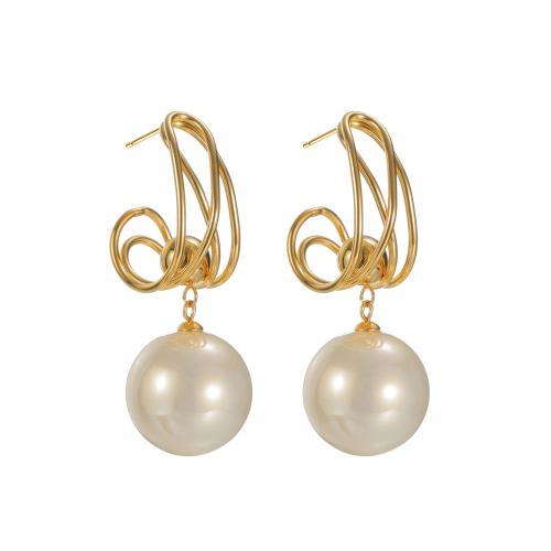 Boucle d'oreille goutte inox, Acier inoxydable 304, avec perle de plastique, Placage, bijoux de mode & pour femme & creux, plus de couleurs à choisir, Vendu par paire