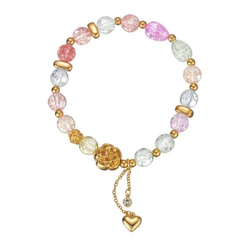 Bracelet de perles de verre, Acier inoxydable 304, avec Des billes de verre, Placage, styles différents pour le choix & pour femme & avec strass, multicolore, Vendu par PC