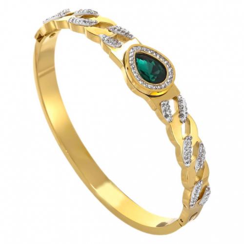 Ruostumaton teräs rannerengas, 304 Stainless Steel, kanssa Cubic Zirkonia, päällystetty, naiselle & tekojalokivi & ontto, enemmän värejä valinta, Inner diameter :60mm, Myymät PC