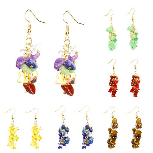 Gemstone Earrings, misto de pedras semi-preciosas, with liga de zinco, banhado, joias de moda & materiais diferentes para a escolha & para mulher, dourado, vendido por par