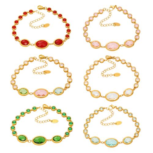 Bracelet de perles de verre, Acier inoxydable 304, avec verre, Plaqué or 18K, bijoux de mode & pour femme, plus de couleurs à choisir, Vendu par PC