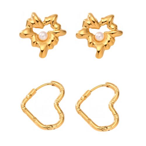 Stainless Steel Stud Earrings 304 Stainless Steel with Shell Pearl plated fashion jewelry & for woman Sold By Pair