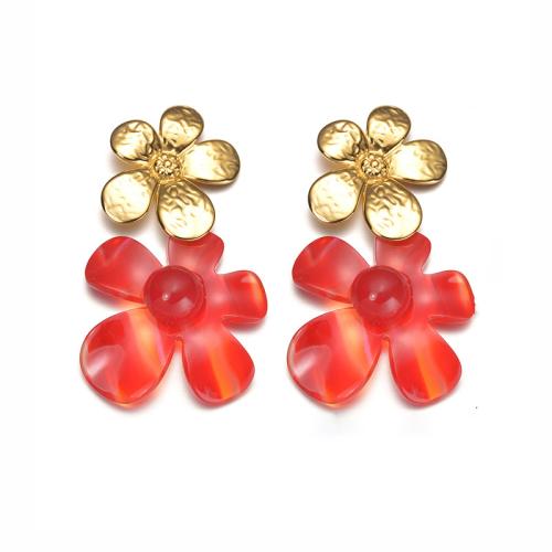Brinco jóia acrílica, Aço inoxidável 304, with acrilico, Flor, banhado, joias de moda & para mulher, dourado, vendido por par