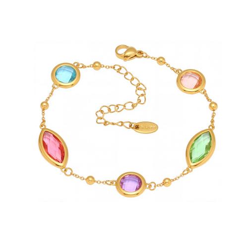 Bracelet de perles de verre, Acier inoxydable 304, avec verre, Placage, bijoux de mode & pour femme, plus de couleurs à choisir, Vendu par PC