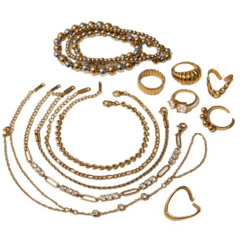 Cubic Zirconia Stainless Steel smycken, 304 rostfritt stål, med Cubic Zirconia, 18K guldpläterad, mode smycken & olika stilar för val & för kvinna, Säljs av PC