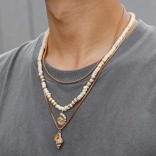 män halsband, Zink Alloy, med Seedbead & Coco, guldfärg pläterade, mode smycken & flerskikts, fler färger för val, Säljs av Ställ