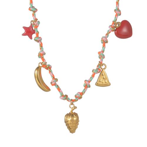 Nehrđajućeg čelika, nakit ogrlice, 304 nehrđajućeg čelika, s Terylene Cord, pozlaćen, ručne izrade & razlièite duljine za izbor & različitih stilova za izbor & za žene & emajl, Prodano By PC