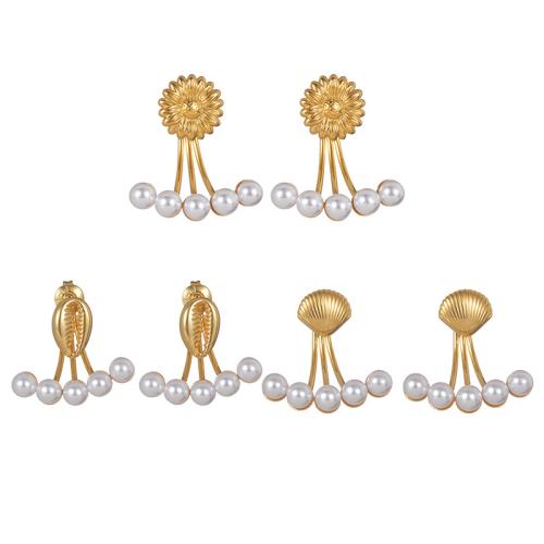 Edelstahl Ohrringe, 304 Edelstahl, mit Kunststoff Perlen, plattiert, Modeschmuck & verschiedene Stile für Wahl & für Frau, goldfarben, verkauft von Paar