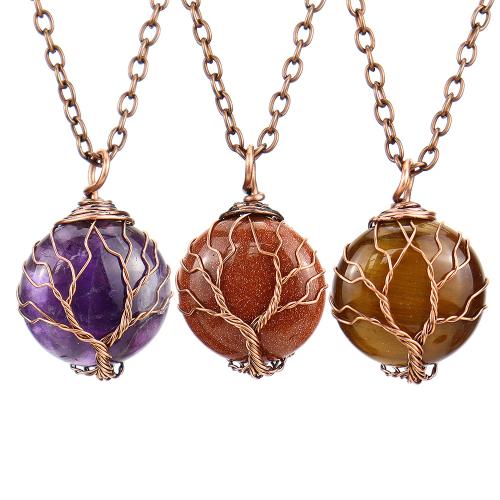 Collier bijoux de pierre gemme, Pierre naturelle, avec chaîne de fer, fait à la main, bijoux de mode & différents matériaux pour le choix & pour femme, couleur cuivre antique, Vendu par PC