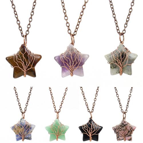 Collier bijoux de pierre gemme, Pierre naturelle, avec chaîne de fer, fait à la main, bijoux de mode & différents matériaux pour le choix & pour femme, couleur cuivre antique, Vendu par PC