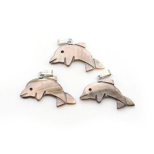 Nero-Lip-Shell pendente, with corda di cera & ferro, Delfino, DIY, nessuno, 17x29mm, Venduto da PC