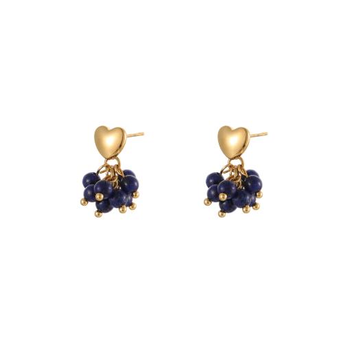 Gemstone Náušnice, 304 Stainless Steel, s Přírodní kámen, 18K pozlacené, módní šperky & různé materiály pro výběr & pro ženy, Prodáno By Pair