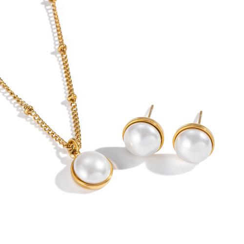 Stainless Steel smycken Ställer, 304 rostfritt stål, med Plast Pearl, plated, mode smycken & olika stilar för val & för kvinna, gyllene, Säljs av PC