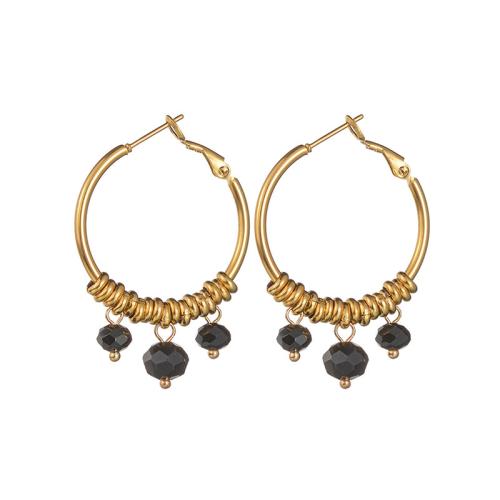 Boucle d'oreille goutte inox, Acier inoxydable 304, avec pierre noire, Placage, bijoux de mode & différents matériaux pour le choix & pour femme, doré, Vendu par paire
