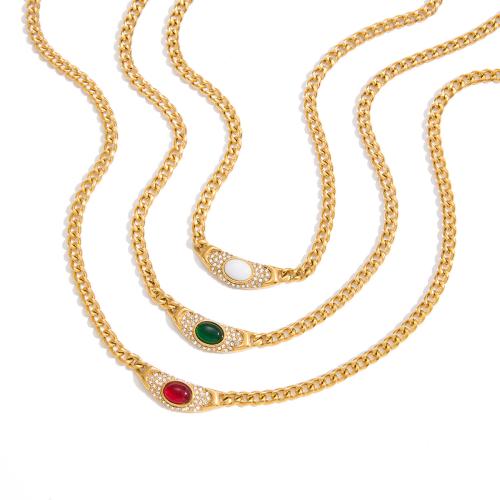 Stainless Steel smycken halsband, 304 rostfritt stål, med Natursten, plated, mode smycken & för kvinna & med strass, gyllene, Säljs av PC