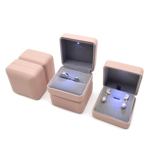 Jewelry Gift Box PU Leather with Plastic & Iron with LED light pink Sold By PC