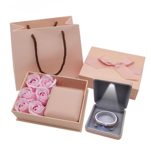 Jewelry Gift Box PU Leather with Velveteen with LED light pink Sold By PC