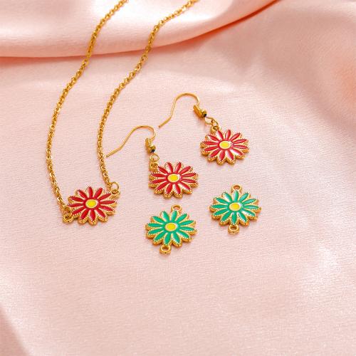 Stainless Steel Flower Pendant 304 Stainless Steel gold color plated DIY & enamel & double-hole Sold By Bag