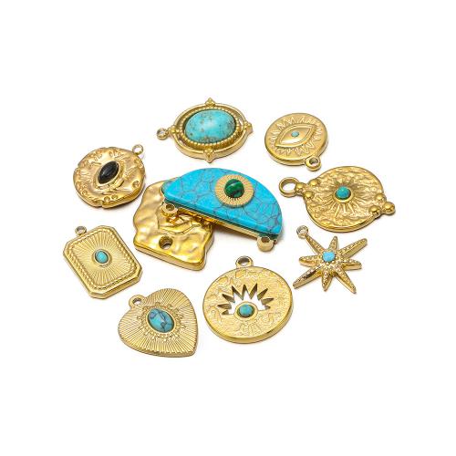 Jalokivi riipuksia koruja, 304 Stainless Steel, kanssa Luonnonkivi, kullan väri kullattu, tee-se-itse, enemmän värejä valinta, 5PC/laukku, Myymät laukku