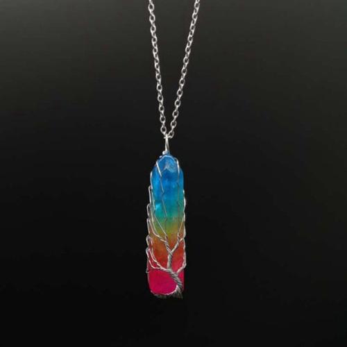 Collier bijoux de pierre gemme, avec fil en laiton & chaîne de fer, fait à la main, bijoux de mode & différents matériaux pour le choix & pour femme, Pendant :6cm, Longueur Environ 53 cm, Vendu par PC