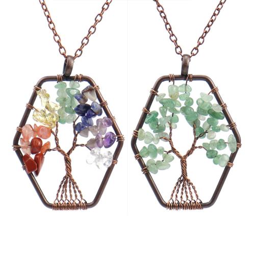Collier bijoux de pierre gemme, avec fil en laiton & chaîne de fer, fait à la main, différents matériaux pour le choix & pour femme & creux, Vendu par PC