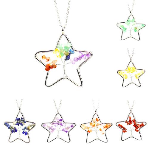 Collier bijoux de pierre gemme, avec chaîne de fer & laiton, fait à la main, différents matériaux pour le choix & pour femme & creux, argent, Longueur Environ 53 cm, Vendu par PC