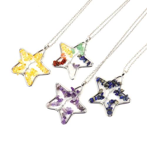 Gemstone smycken halsband, Ädelsten, med järnkedja & Mässing, handgjord, olika material för val & för kvinna & ihålig, silver, Pendant :5cm, Längd Ca 53 cm, Säljs av PC