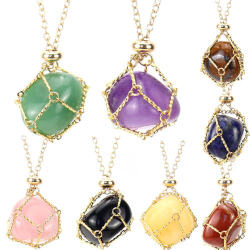 Gemstone smycken halsband, Ädelsten, med 304 rostfritt stål, handgjord, olika material för val & för kvinna & ihålig, gyllene, Säljs av PC