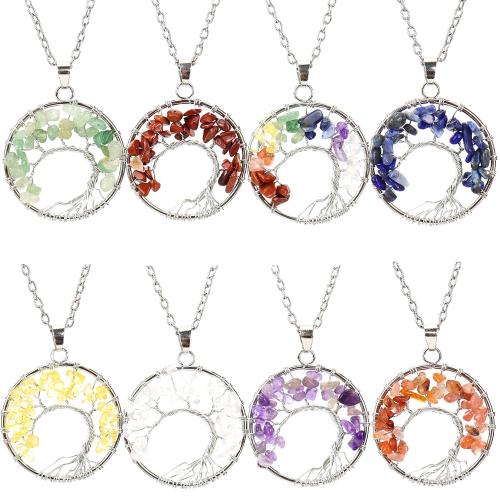 Gemstone smycken halsband, Ädelsten, med järnkedja & Mässing, handgjord, olika material för val & för kvinna & ihålig, silver, Säljs av PC