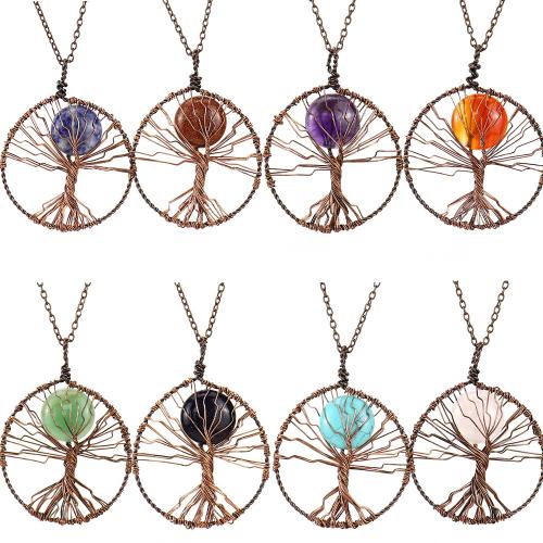 Gemstone smycken halsband, Ädelsten, med mässingstråd & järnkedja, handgjord, mode smycken & olika material för val & för kvinna, antik kopparfärg, Säljs av PC