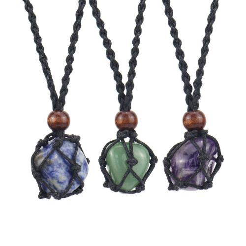Gemstone smycken halsband, Ädelsten, med Terylene Cord, handgjord, mode smycken & olika material för val & för kvinna, svart, Pendant :2.5cm, Längd 38 cm, Säljs av PC