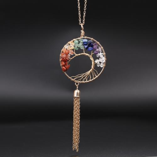 Gemstone smycken halsband, Ädelsten, med järnkedja & Mässing, plated, handgjort & olika material för val & för kvinna & ihålig, fler färger för val, Längd Ca 53 cm, Säljs av PC