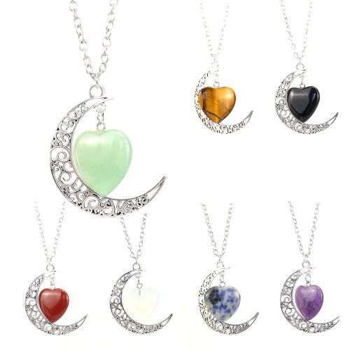 Gemstone smycken halsband, Ädelsten, med järnkedja & Zink Alloy, handgjord, olika material för val & Unisex & ihålig, Säljs av PC