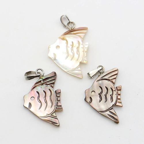 Nero-Lip-Shell pendente, with corda di cera & ferro, Pesce, DIY, colori misti, 16x23mm, Venduto da PC