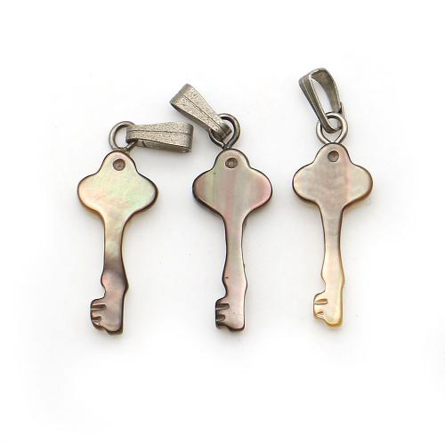 Nero-Lip-Shell pendente, with corda di cera & ferro, Chiave, DIY, colori misti, 9x24mm, Venduto da PC