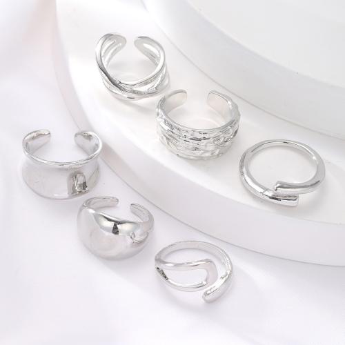 Cink Alloy Ring Set, Cink ötvözet, galvanizált, 6 darab & divat ékszerek & a nő, ezüst, Által értékesített Set