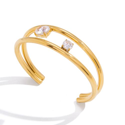 304 Stainless Steel Rannerengas, kanssa Cubic Zirkonia, 18K kullattu, muoti korut & eri tyylejä valinta & naiselle, Myymät PC